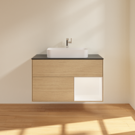 Тумба под раковину Villeroy & Boch Finion 100х50,1 см с подсветкой МДФ шпон дуба/стекло черное матовое G372MTPC