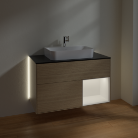 Тумба под раковину Villeroy & Boch Finion 100х50,1 см с подсветкой МДФ шпон дуба/стекло черное матовое G372MTPC