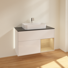 Тумба под раковину Villeroy & Boch Finion 100х50,1 см с подсветкой МДФ глянцевый белый лак/стекло черное матовое G372PCGF