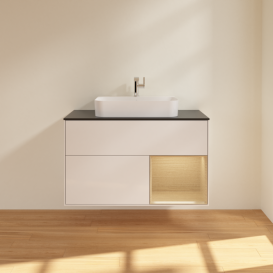 Тумба под раковину Villeroy & Boch Finion 100х50,1 см с подсветкой МДФ глянцевый белый лак/стекло черное матовое G372PCGF