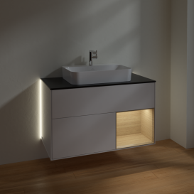 Тумба под раковину Villeroy & Boch Finion 100х50,1 см с подсветкой МДФ глянцевый белый лак/стекло черное матовое G372PCGF