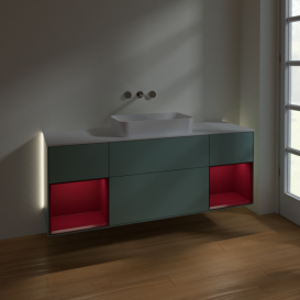 Тумба под раковину Villeroy & Boch Finion 160х50,1 см с подсветкой МДФ оливковый матовый лак/стекло белое матовое G741HBGM