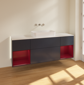 Тумба під раковину Villeroy & Boch Finion 160х50,1 см із підсвічуванням МДФ темно-синій матовий лак/скло біле матове G741HBHG