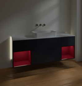 Тумба під раковину Villeroy & Boch Finion 160х50,1 см із підсвічуванням МДФ темно-синій матовий лак/скло біле матове G741HBHG