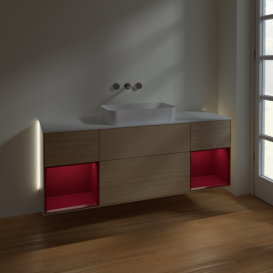 Тумба під раковину Villeroy & Boch Finion 160х50,1 см із підсвічуванням МДФ шпон дуба/скло біле матове G741HBPC