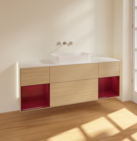 Тумба під раковину Villeroy & Boch Finion 160х50,1 см із підсвічуванням МДФ шпон дуба/скло біле матове G741HBPC