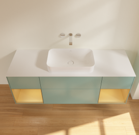 Тумба под раковину Villeroy & Boch Finion 160х50,1 см с подсветкой МДФ оливковый матовый лак/стекло белое матовое G741HFGM