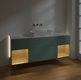 Тумба под раковину Villeroy & Boch Finion 160х50,1 см с подсветкой МДФ оливковый матовый лак/стекло белое матовое G741HFGM