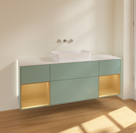 Тумба под раковину Villeroy & Boch Finion 160х50,1 см с подсветкой МДФ оливковый матовый лак/стекло белое матовое G741HFGM