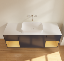 Тумба под раковину Villeroy & Boch Finion 160х50,1 см с подсветкой МДФ темно-синий матовый лак/стекло белое матовое G741HFHG