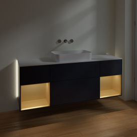 Тумба под раковину Villeroy & Boch Finion 160х50,1 см с подсветкой МДФ темно-синий матовый лак/стекло белое матовое G741HFHG