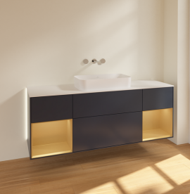 Тумба под раковину Villeroy & Boch Finion 160х50,1 см с подсветкой МДФ темно-синий матовый лак/стекло белое матовое G741HFHG
