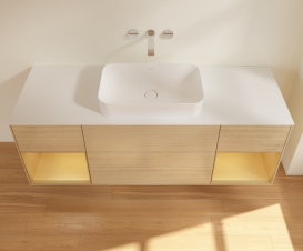 Тумба под раковину Villeroy & Boch Finion 160х50,1 см с подсветкой МДФ шпон дуба/стекло белое матовое G741HFPC