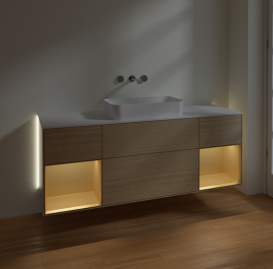 Тумба под раковину Villeroy & Boch Finion 160х50,1 см с подсветкой МДФ шпон дуба/стекло белое матовое G741HFPC