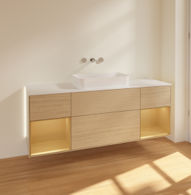 Тумба под раковину Villeroy & Boch Finion 160х50,1 см с подсветкой МДФ шпон дуба/стекло белое матовое G741HFPC