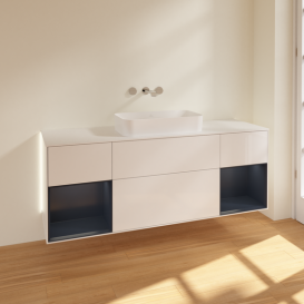 Тумба под раковину Villeroy & Boch Finion 160х50,1 см с подсветкой МДФ глянцевый белый лак/стекло белое матовое G741HGGF