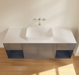 Тумба под раковину Villeroy & Boch Finion 160х50,1 см с подсветкой МДФ антрацит матовый лак/стекло белое матовое G741HGGK