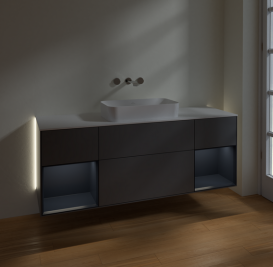 Тумба под раковину Villeroy & Boch Finion 160х50,1 см с подсветкой МДФ антрацит матовый лак/стекло белое матовое G741HGGK