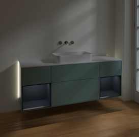 Тумба под раковину Villeroy & Boch Finion 160х50,1 см с подсветкой МДФ оливковый матовый лак/стекло белое матовое G741HGGM