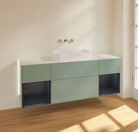 Тумба под раковину Villeroy & Boch Finion 160х50,1 см с подсветкой МДФ оливковый матовый лак/стекло белое матовое G741HGGM