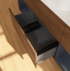 Тумба под раковину Villeroy & Boch Finion 160х50,1 см с подсветкой МДФ шпон грецкого ореха/стекло белое матовое G741HGGN