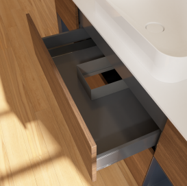 Тумба под раковину Villeroy & Boch Finion 160х50,1 см с подсветкой МДФ шпон грецкого ореха/стекло белое матовое G741HGGN