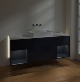 Тумба под раковину Villeroy & Boch Finion 160х50,1 см с подсветкой МДФ темно-синий матовый лак/стекло белое матовое G741HGHG