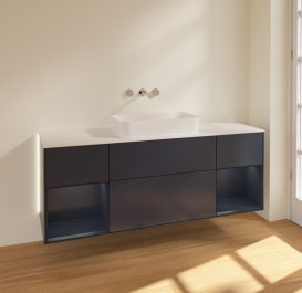 Тумба под раковину Villeroy & Boch Finion 160х50,1 см с подсветкой МДФ темно-синий матовый лак/стекло белое матовое G741HGHG