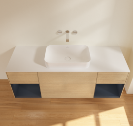 Тумба під раковину Villeroy & Boch Finion 160х50,1 см із підсвічуванням МДФ шпон дуба/скло біле матове G741HGPC