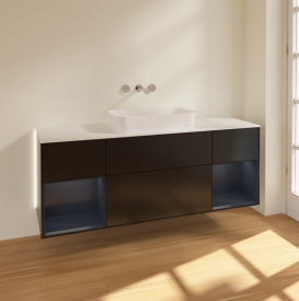 Тумба под раковину Villeroy & Boch Finion 160х50,1 см с подсветкой МДФ черный матовый лак/стекло белое матовое G741HGPD