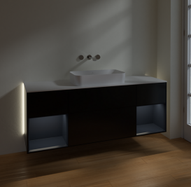 Тумба под раковину Villeroy & Boch Finion 160х50,1 см с подсветкой МДФ черный матовый лак/стекло белое матовое G741HGPD