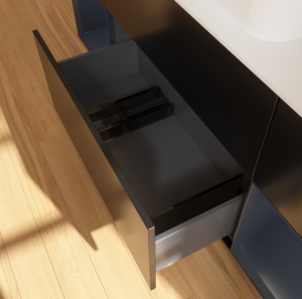 Тумба под раковину Villeroy & Boch Finion 160х50,1 см с подсветкой МДФ черный матовый лак/стекло белое матовое G741HGPD