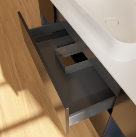 Тумба под раковину Villeroy & Boch Finion 160х50,1 см с подсветкой МДФ черный матовый лак/стекло белое матовое G741HGPD