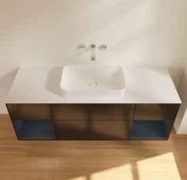 Тумба под раковину Villeroy & Boch Finion 160х50,1 см с подсветкой МДФ черный матовый лак/стекло белое матовое G741HGPD