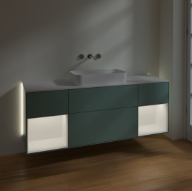 Тумба под раковину Villeroy & Boch Finion 160х50,1 см с подсветкой МДФ оливковый матовый лак/стекло белое матовое G741MTGM