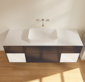 Тумба под раковину Villeroy & Boch Finion 160х50,1 см с подсветкой МДФ темно-синий матовый лак/стекло белое матовое G741MTHG