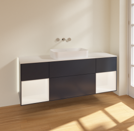 Тумба под раковину Villeroy & Boch Finion 160х50,1 см с подсветкой МДФ темно-синий матовый лак/стекло белое матовое G741MTHG