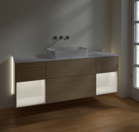 Тумба под раковину Villeroy & Boch Finion 160х50,1 см с подсветкой МДФ шпон дуба/стекло белое матовое G741MTPC