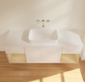 Тумба под раковину Villeroy & Boch Finion 160х50,1 см с подсветкой МДФ глянцевый белый лак/стекло белое матовое G741PCGF