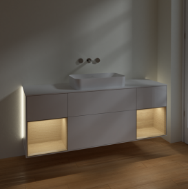 Тумба под раковину Villeroy & Boch Finion 160х50,1 см с подсветкой МДФ глянцевый белый лак/стекло белое матовое G741PCGF