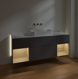 Тумба под раковину Villeroy & Boch Finion 160х50,1 см с подсветкой МДФ антрацит матовый лак/стекло белое матовое G741PCGK