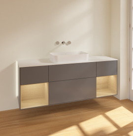 Тумба под раковину Villeroy & Boch Finion 160х50,1 см с подсветкой МДФ антрацит матовый лак/стекло белое матовое G741PCGK