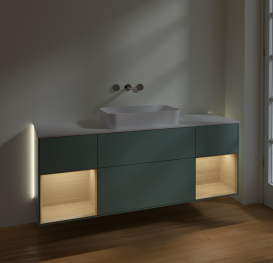 Тумба под раковину Villeroy & Boch Finion 160х50,1 см с подсветкой МДФ оливковый матовый лак/стекло белое матовое G741PCGM