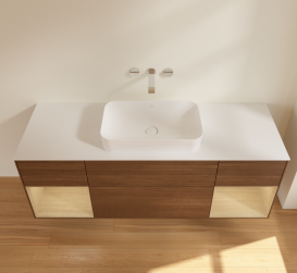 Тумба под раковину Villeroy & Boch Finion 160х50,1 см с подсветкой МДФ шпон грецкого ореха/стекло белое матовое G741PCGN