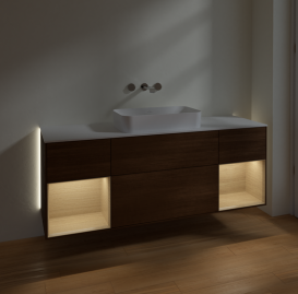 Тумба под раковину Villeroy & Boch Finion 160х50,1 см с подсветкой МДФ шпон грецкого ореха/стекло белое матовое G741PCGN