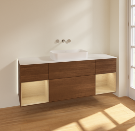 Тумба под раковину Villeroy & Boch Finion 160х50,1 см с подсветкой МДФ шпон грецкого ореха/стекло белое матовое G741PCGN