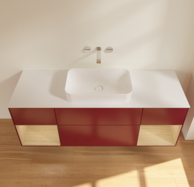 Тумба під раковину Villeroy & Boch Finion 160х50,1 см з підсвічуванням МДФ півонія матовий лак/скло біле матове G741PCHB