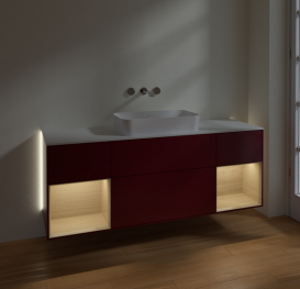 Тумба під раковину Villeroy & Boch Finion 160х50,1 см з підсвічуванням МДФ півонія матовий лак/скло біле матове G741PCHB