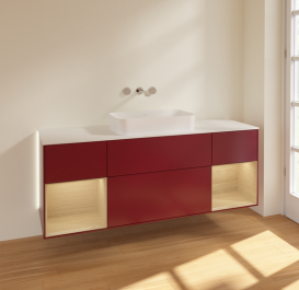 Тумба під раковину Villeroy & Boch Finion 160х50,1 см з підсвічуванням МДФ півонія матовий лак/скло біле матове G741PCHB