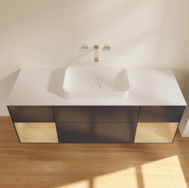 Тумба под раковину Villeroy & Boch Finion 160х50,1 см с подсветкой МДФ темно-синий матовый лак/стекло белое матовое G741PCHG